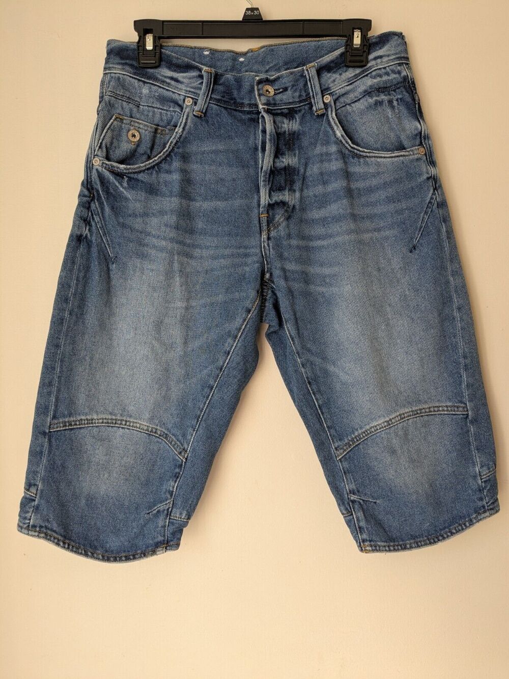 H&M & Denim Shorts Bermuda Button Fly Denim Blue Men’s Distressed Size 30